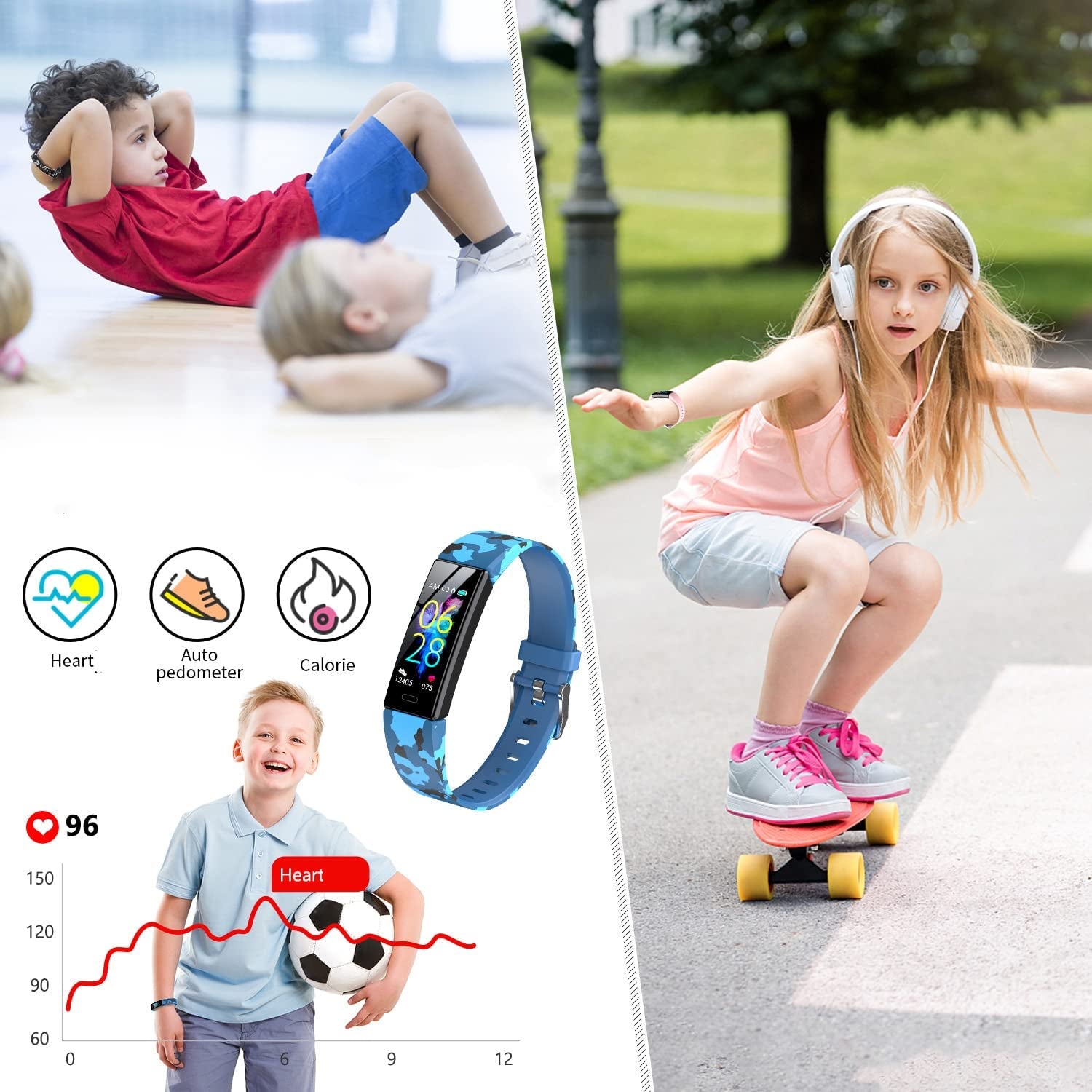 Kids Watch Fitness Tracker, Fitness Watches for Kids, Activity Tracker with Pedometers, Stopwatch, IP68 Waterproof, 11 Sport Modes Smart Watch for Kids 