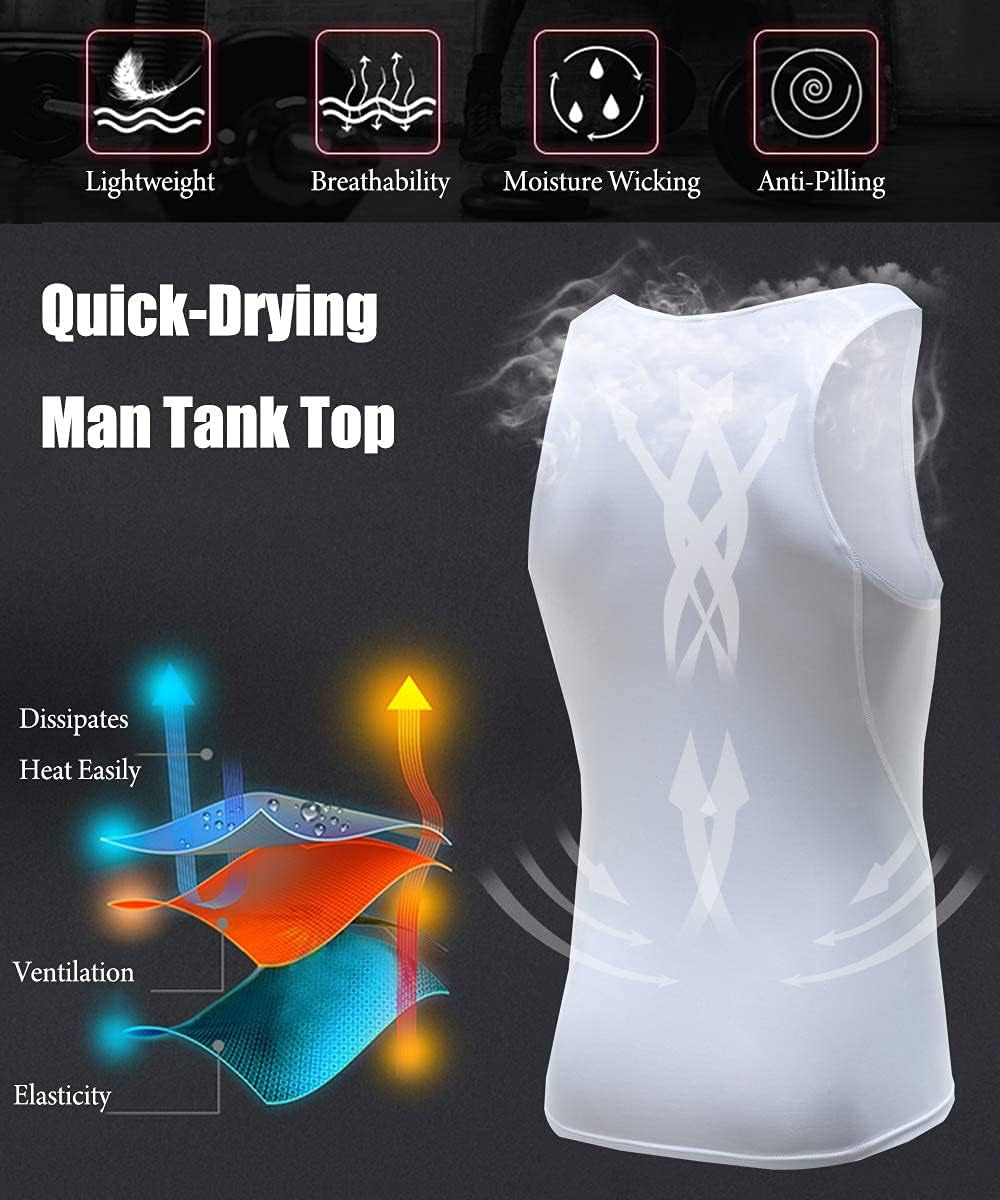 Men'S 3 or 5 Pack Sleeveless Compression Tank Top, Base Layer Cool Dry Compression Shirts Muscle Gym Tank Tops