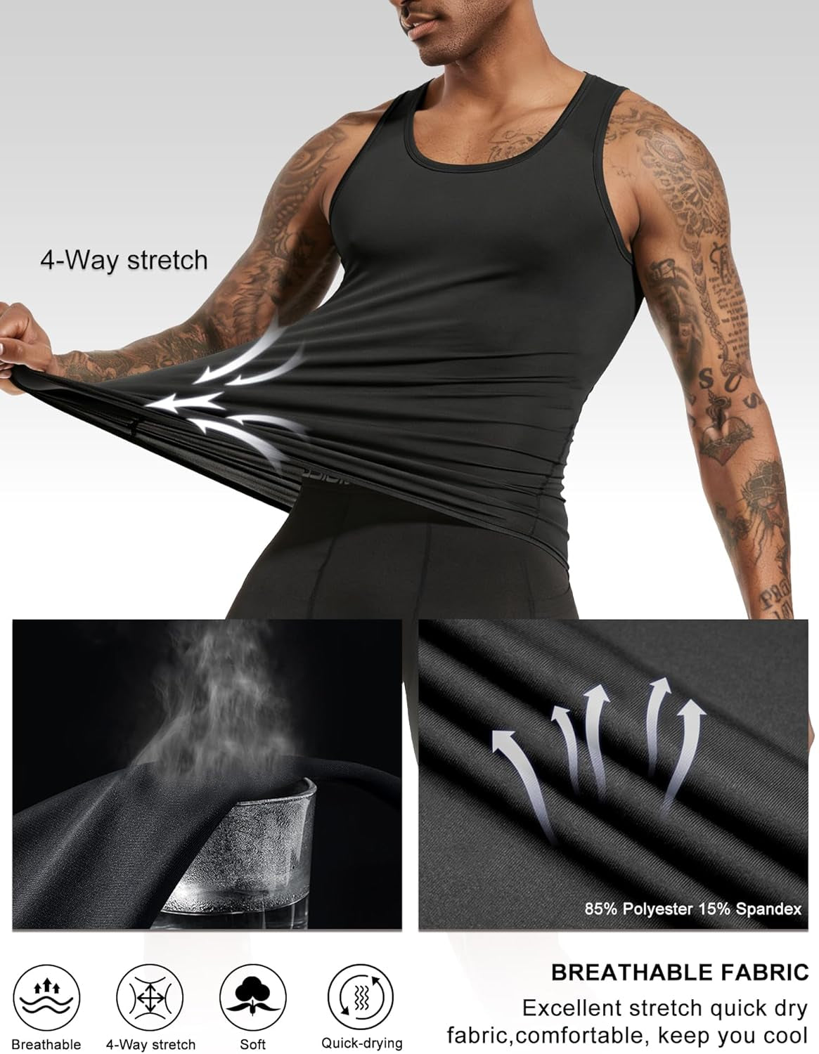 Men'S 3 or 5 Pack Sleeveless Compression Tank Top, Base Layer Cool Dry Compression Shirts Muscle Gym Tank Tops