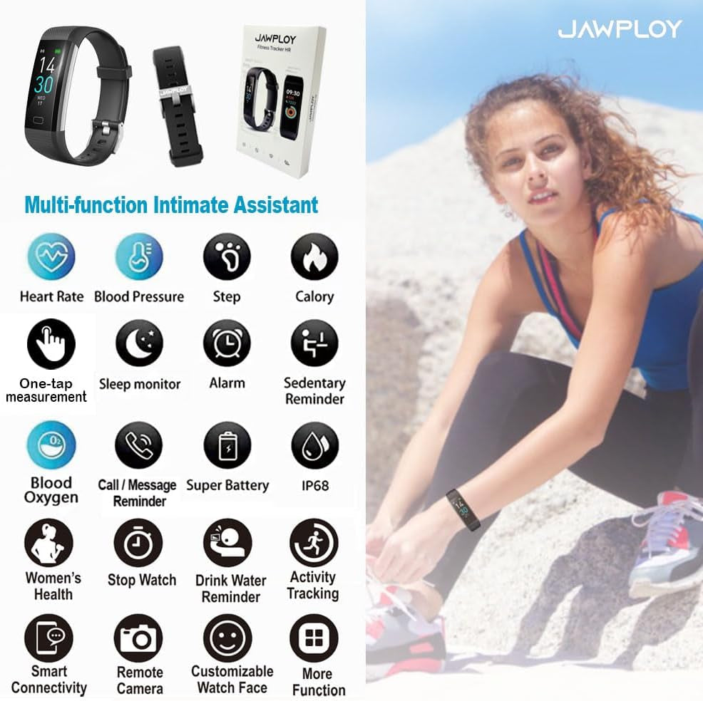 Fitness Tracker with Heart Rate Monitor/Step Counter/Calories, Smart Watch Activity Tracker Sleep Monitor, IP68, Health Tracker Pedometer for Man Women