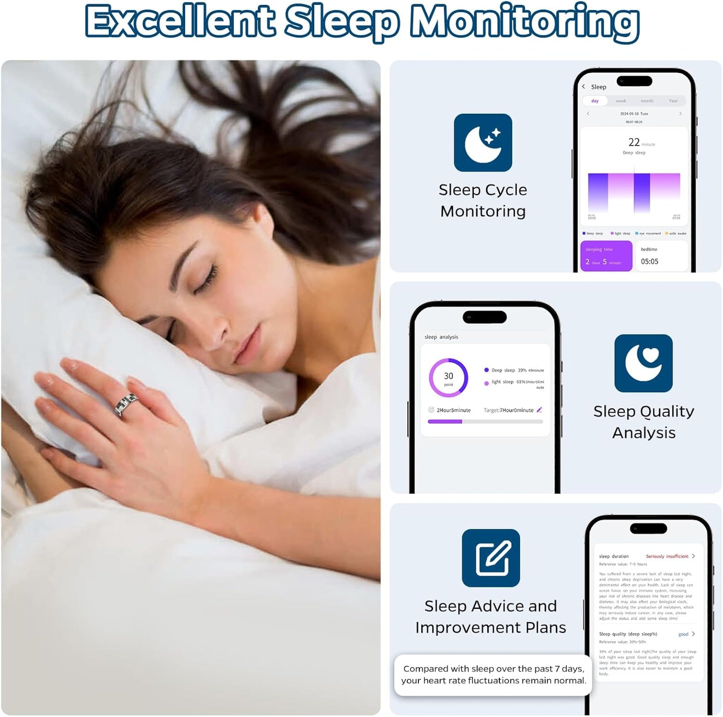 Stylish Smart Ring Health Tracker - Waterproof Fitness & Sleep Monitor with Heart Rate, Activity Tracking, Air Gestures & 7-Day Battery for iOS & Android (Silver #8)