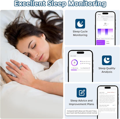 Stylish Smart Ring Health Tracker - Waterproof Fitness & Sleep Monitor with Heart Rate, Activity Tracking, Air Gestures & 7-Day Battery for iOS & Android (Silver #8)