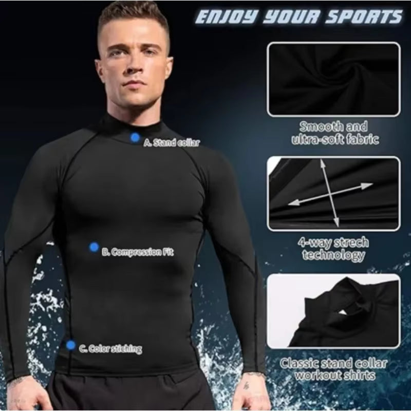 Men'S Sport T-Shirt Fitness Clothing Quick Dry Bodybuilding Running Long Sleeve Compression Tank Top Gym Shirt Tight Sportswear