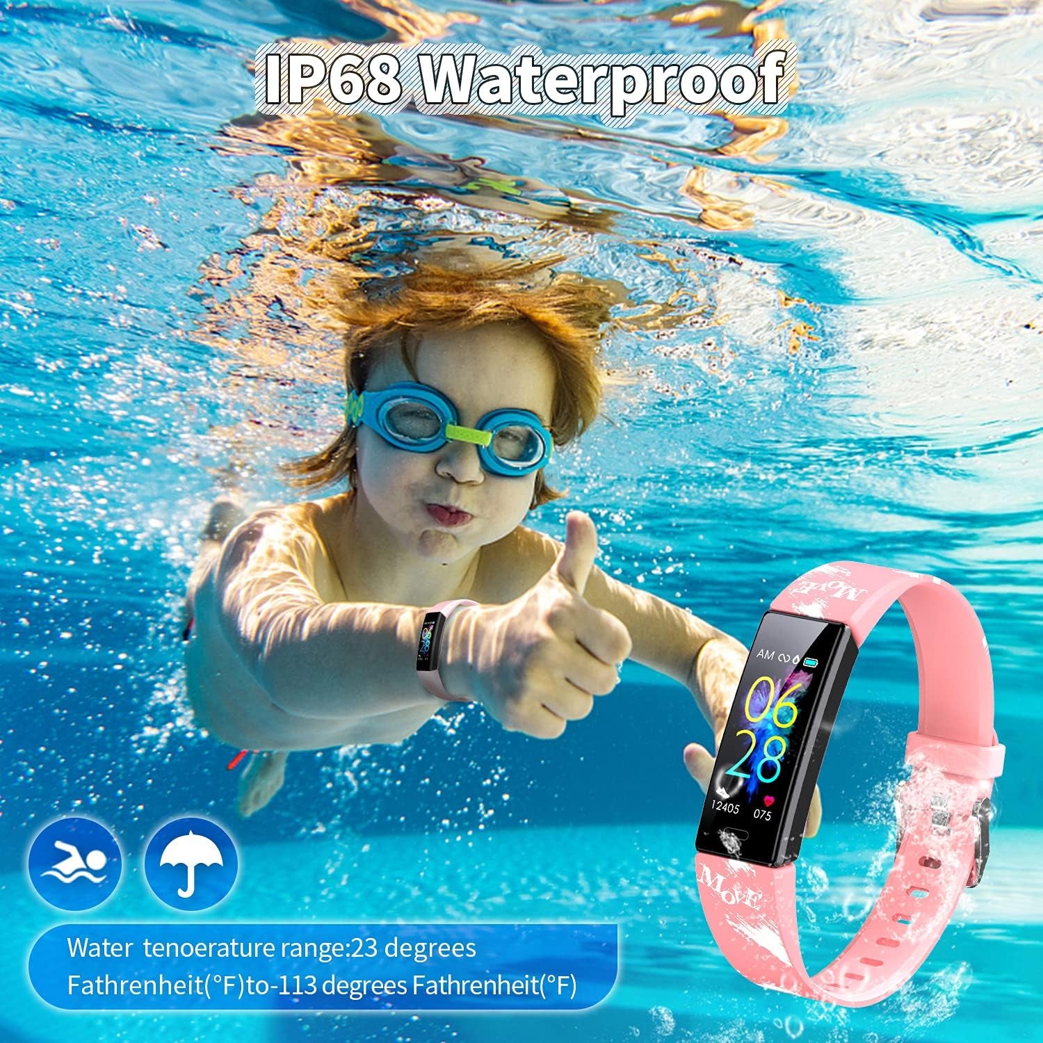 Kids Watch Fitness Tracker, Fitness Watches for Kids, Activity Tracker with Pedometers, Stopwatch, IP68 Waterproof, 11 Sport Modes Smart Watch for Kids 