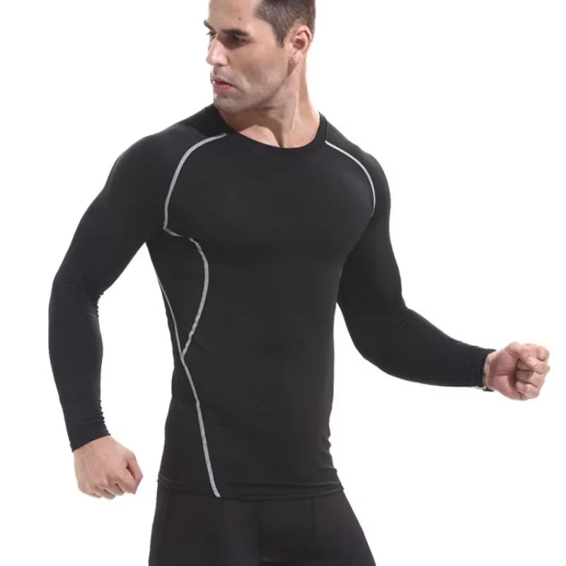 Men'S Sport T-Shirt Fitness Clothing Quick Dry Bodybuilding Running Long Sleeve Compression Tank Top Gym Shirt Tight Sportswear