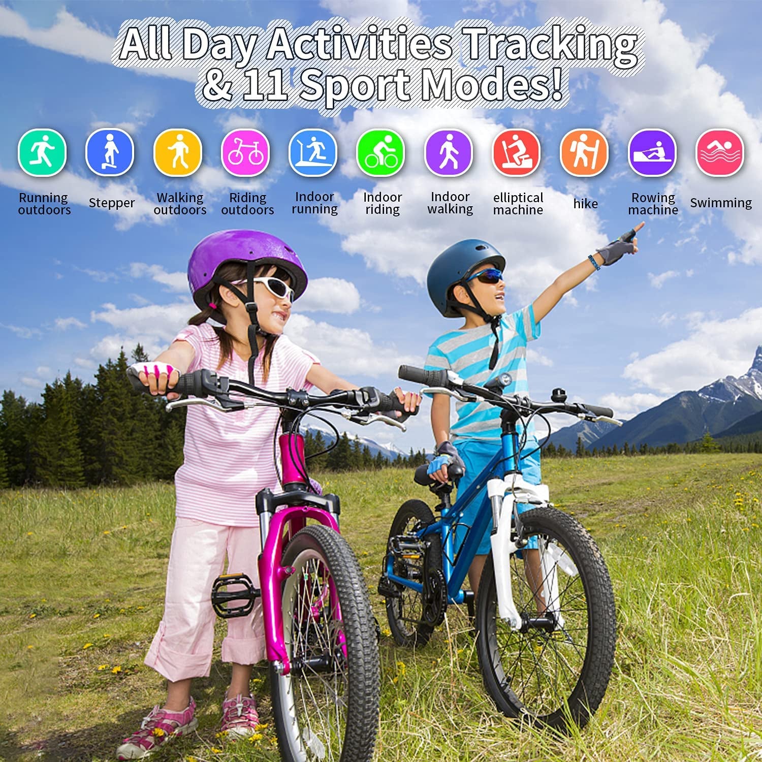 Kids Watch Fitness Tracker, Fitness Watches for Kids, Activity Tracker with Pedometers, Stopwatch, IP68 Waterproof, 11 Sport Modes Smart Watch for Kids 